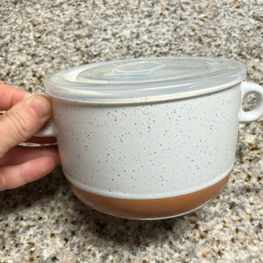 Fall ceramic stoneware soup mug orange/white